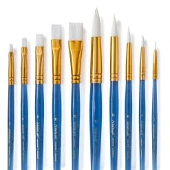 Brand new ❤️ 12 Packs: 10 ct. (120 total) Necessities™ White Synthetic Acrylic Round & Flat Brush Set by Artist's Loft™ by Artists Loft 🔥